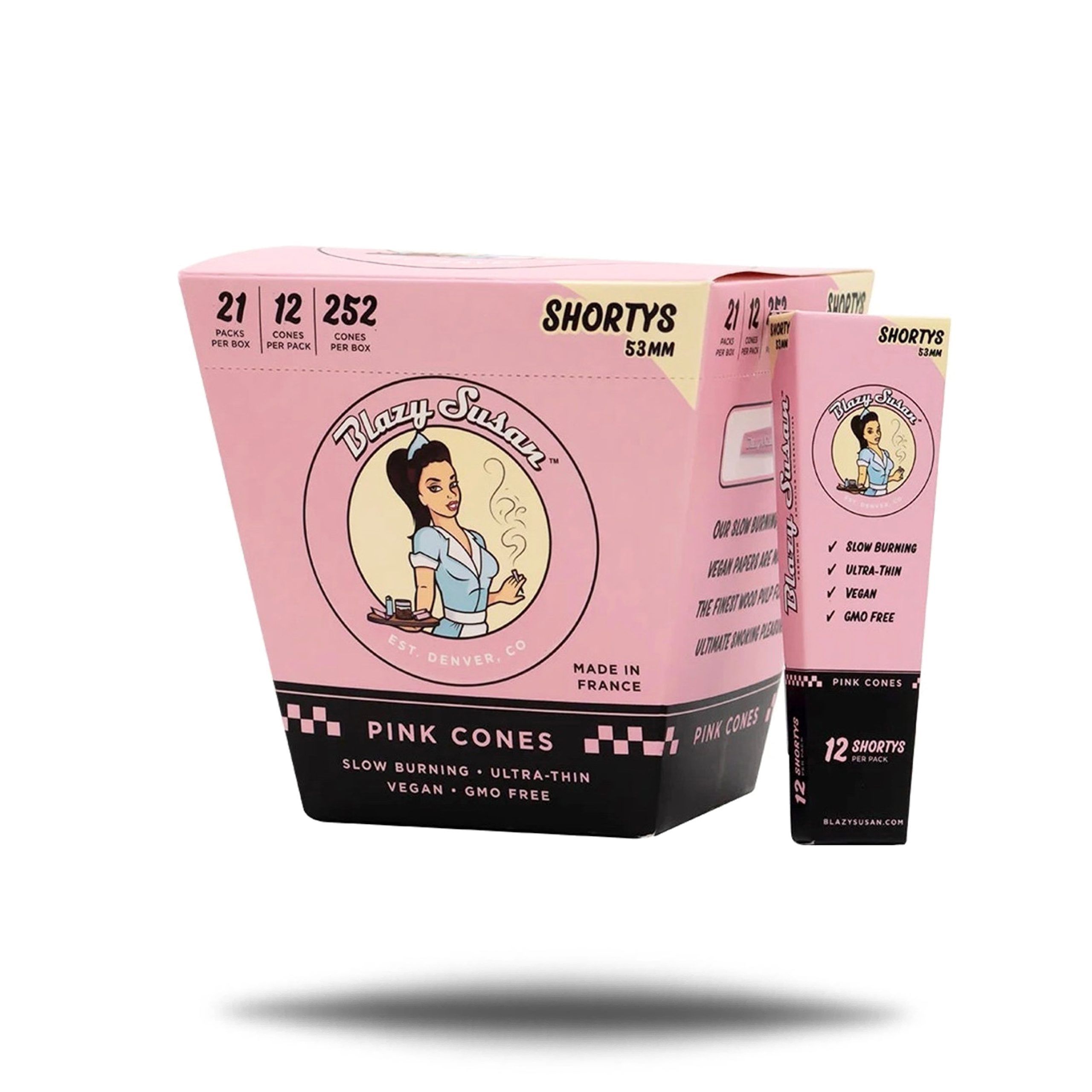 BLAZY SUSAN PINK CONE SHORTYS 53MM 12CT PACK 21 PACK PER BOX - Empire ...