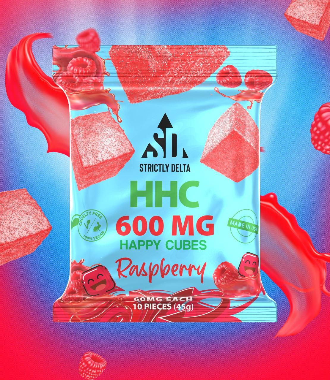 STRICTLY DELTA HHC HAPPY CUBE GUMMIES 600MG RASPBERRY -BOX OF 10 ...