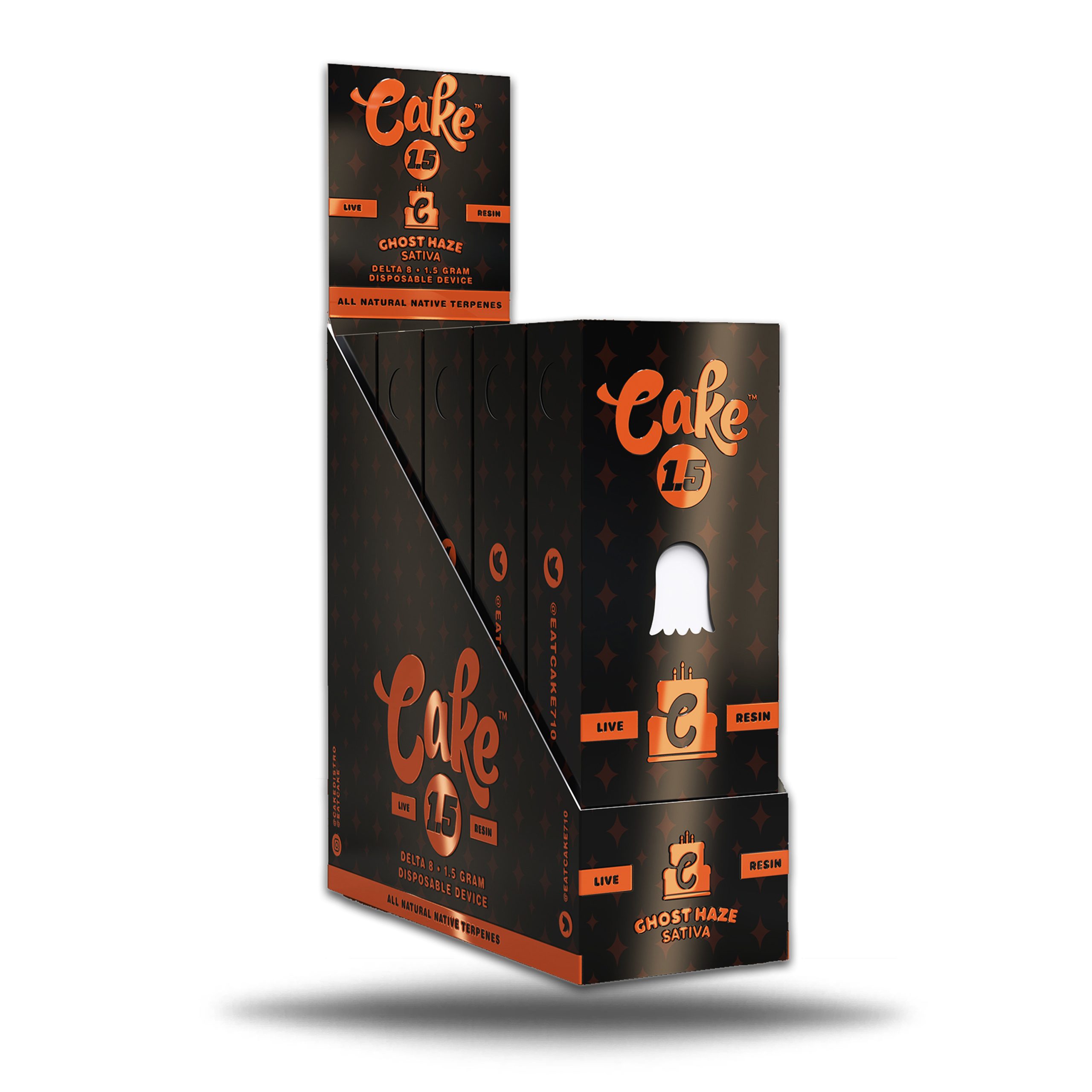 CAKE DELTA 8 LIVE RESIN DISPOSABLE 1.5GM GHOST HAZE (SATIVA) BOX OF 5