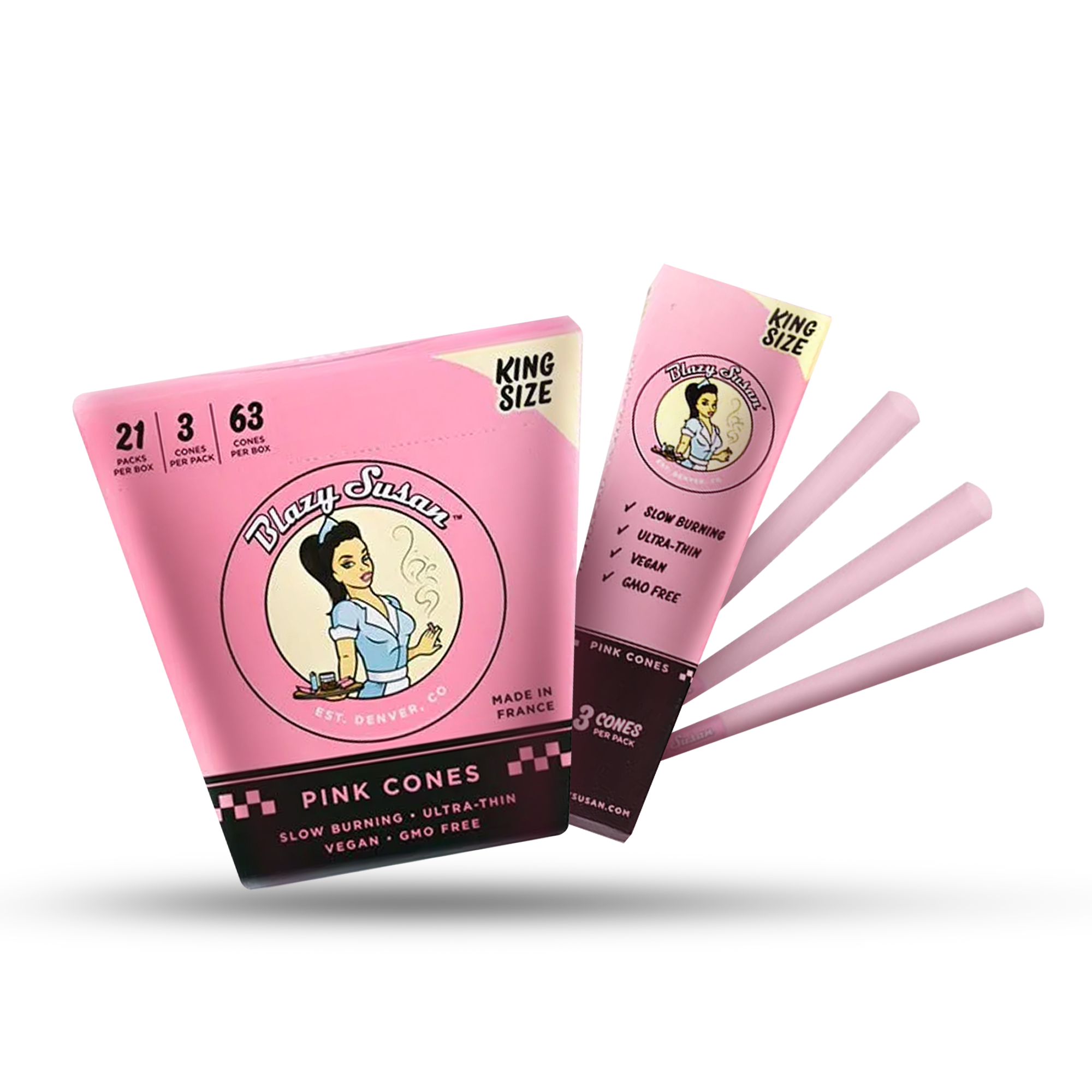 BLAZY SUSAN PINK CONE KINGSIZE 3 PACK 21 PER BOX Empire Smoke