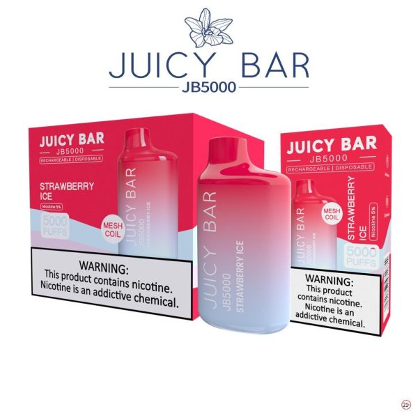JUICY BAR DISPOSABLE 5000PF STRAWBERRY ICE BOX OF 10 Empire Smoke Distributors