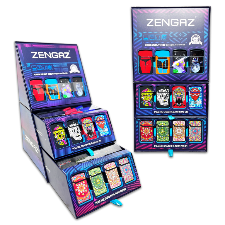 ZENGAZ LIGHTER MIXED DESIGN 48CT CUBE DISPLAY (97101US) Empire Smoke