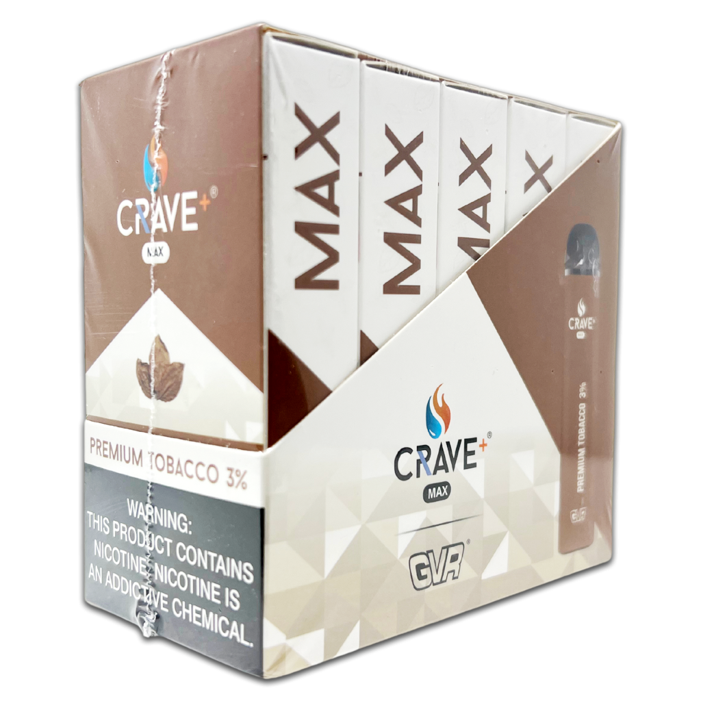 CRAVE PLUS MAX DISPOSABLE 2500PF PREMIUM TOBACCO 3% NIC -BOX OF 10 ...