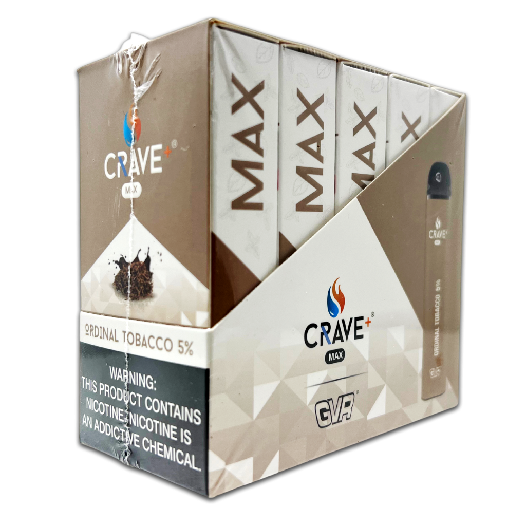 CRAVE PLUS MAX DISPOSABLE 2500PF ORDINAL TOBACCO 5% NIC -BOX OF 10 ...