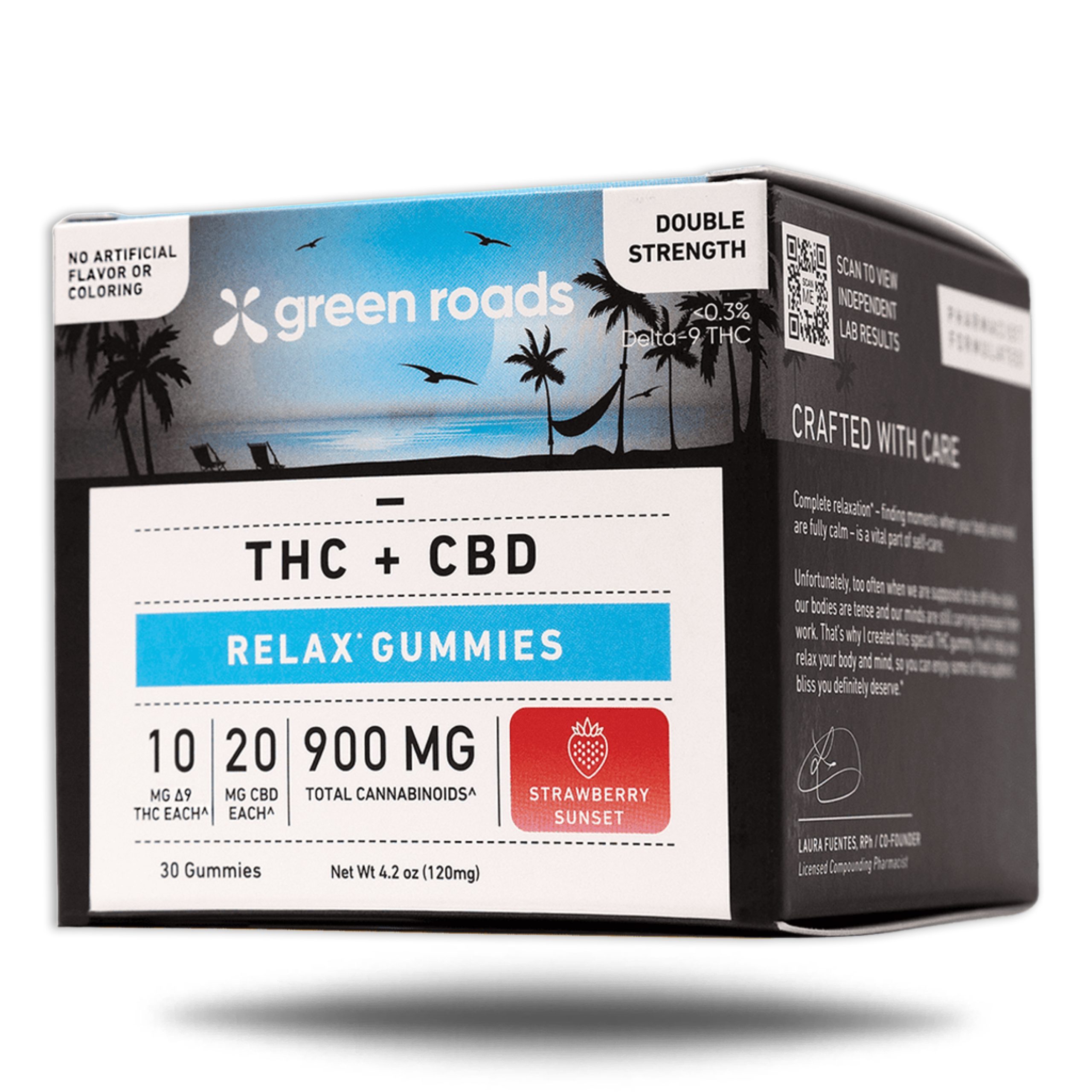 GREEN ROADS DELTA 9 THC CBD RELAX GUMMIES 900MG STRAWBERRY SUNSET 30CT
