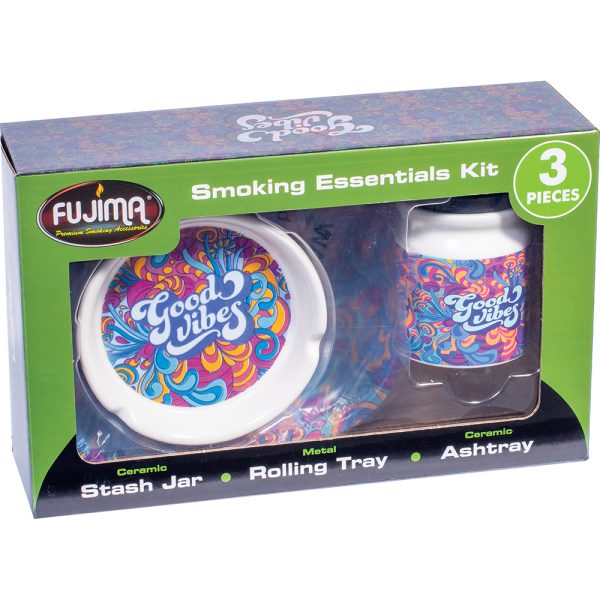 FUJIMA GOOD VIBES SMOKING ESSENTIALS KIT 3 PIECES (ASHTRAY, JAR AND ...