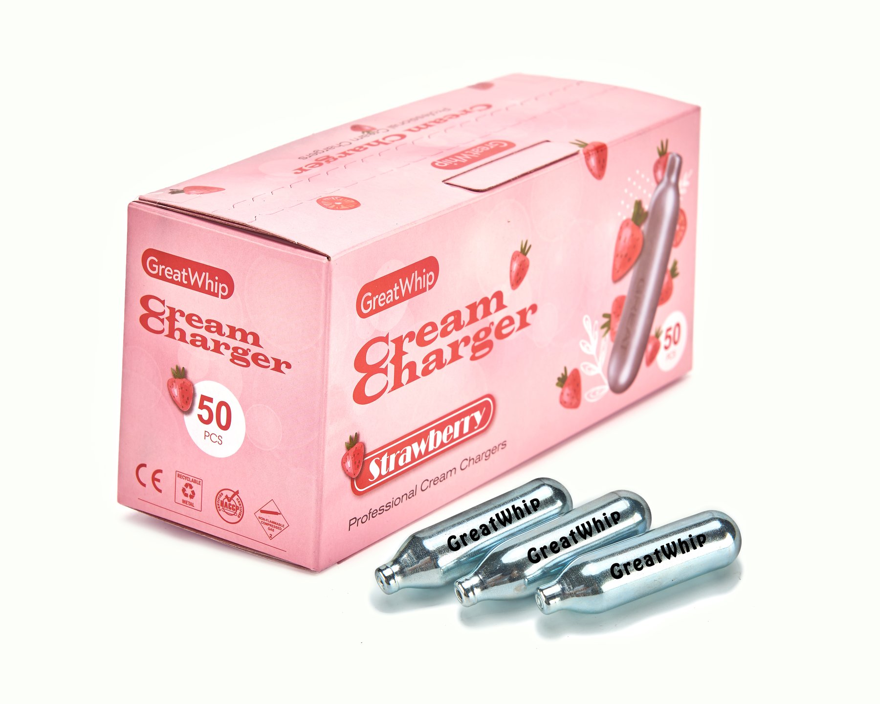 GREAT WHIP CREAM CHARGERS STRAWBERRY 12 X 50 Empire Smoke Distributors