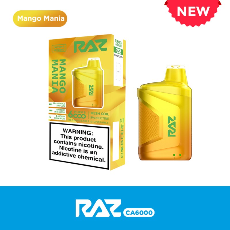 Raz Recharge Disposable 6000pf Mango Mania Box Of 10 Empire Smoke