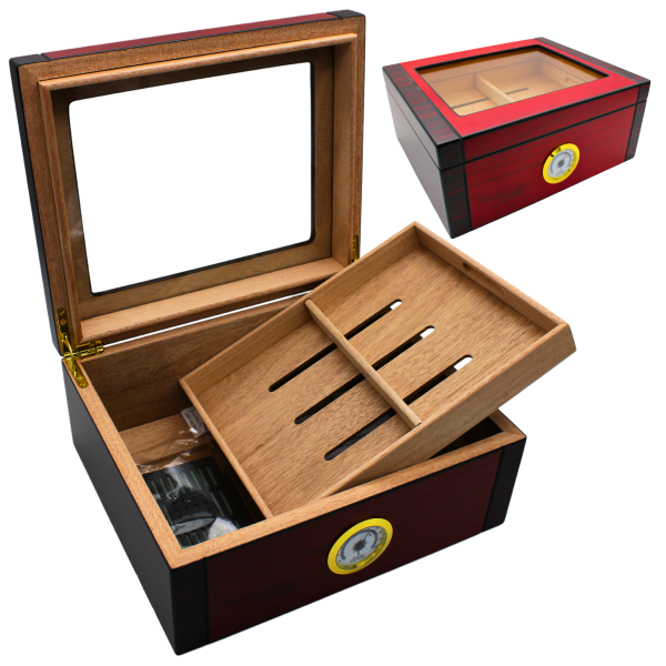 KINGSTAR GLASS TOP MATT FINISH HUMIDOR WITH WOOD TRAY Empire Smoke