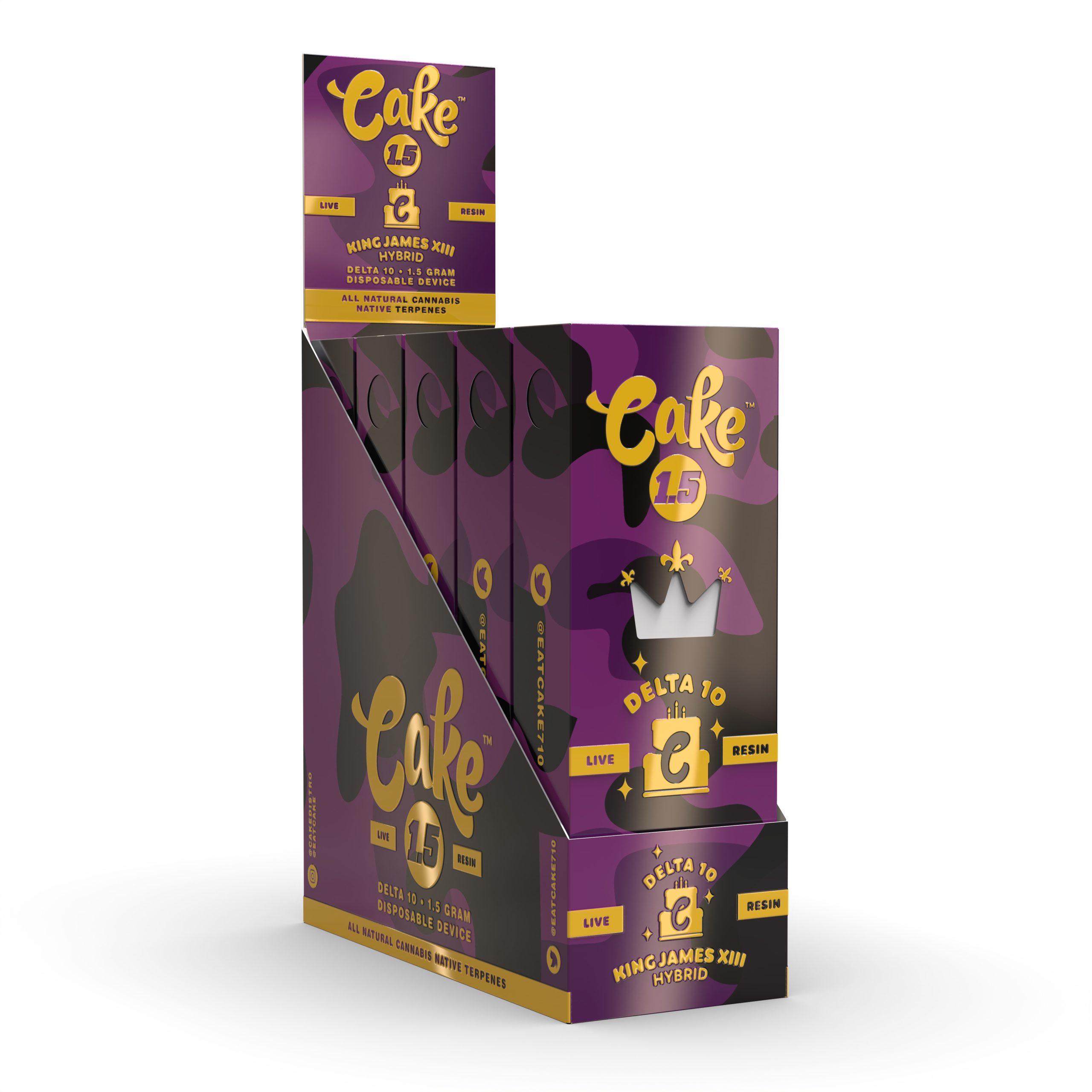 CAKE DELTA 10 LIVE RESIN DISPOSABLE 1.5GM KING JAMES XIII BOX OF 5 Empire Smoke Distributors