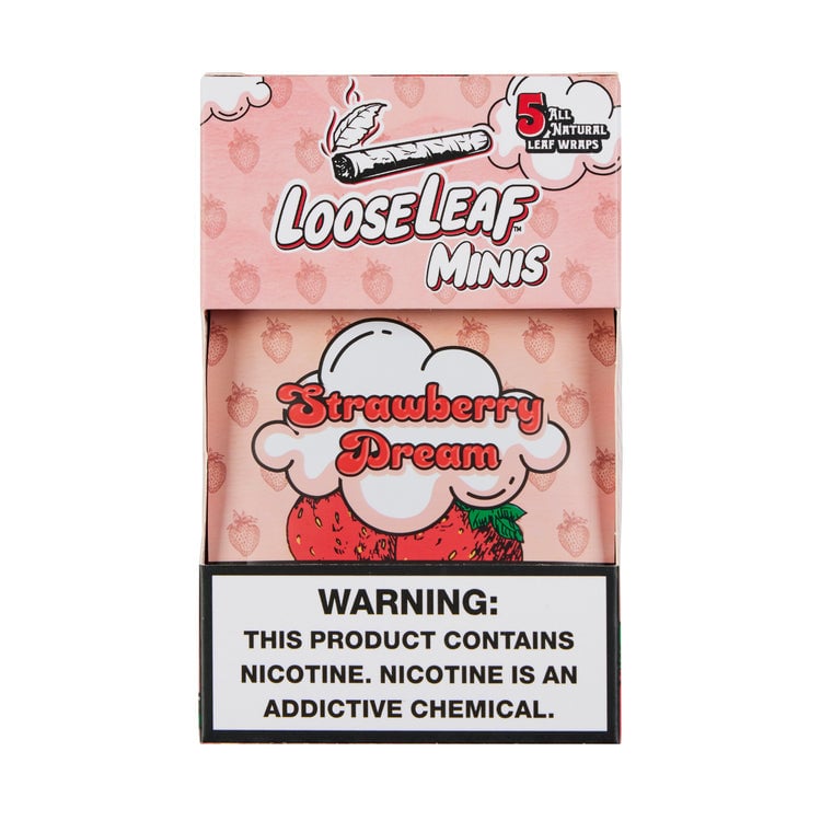 LOOSE LEAF MINIS NATURAL LEAF WRAPS STRAWBERRY DREAM 5CT PACK BOX OF 8