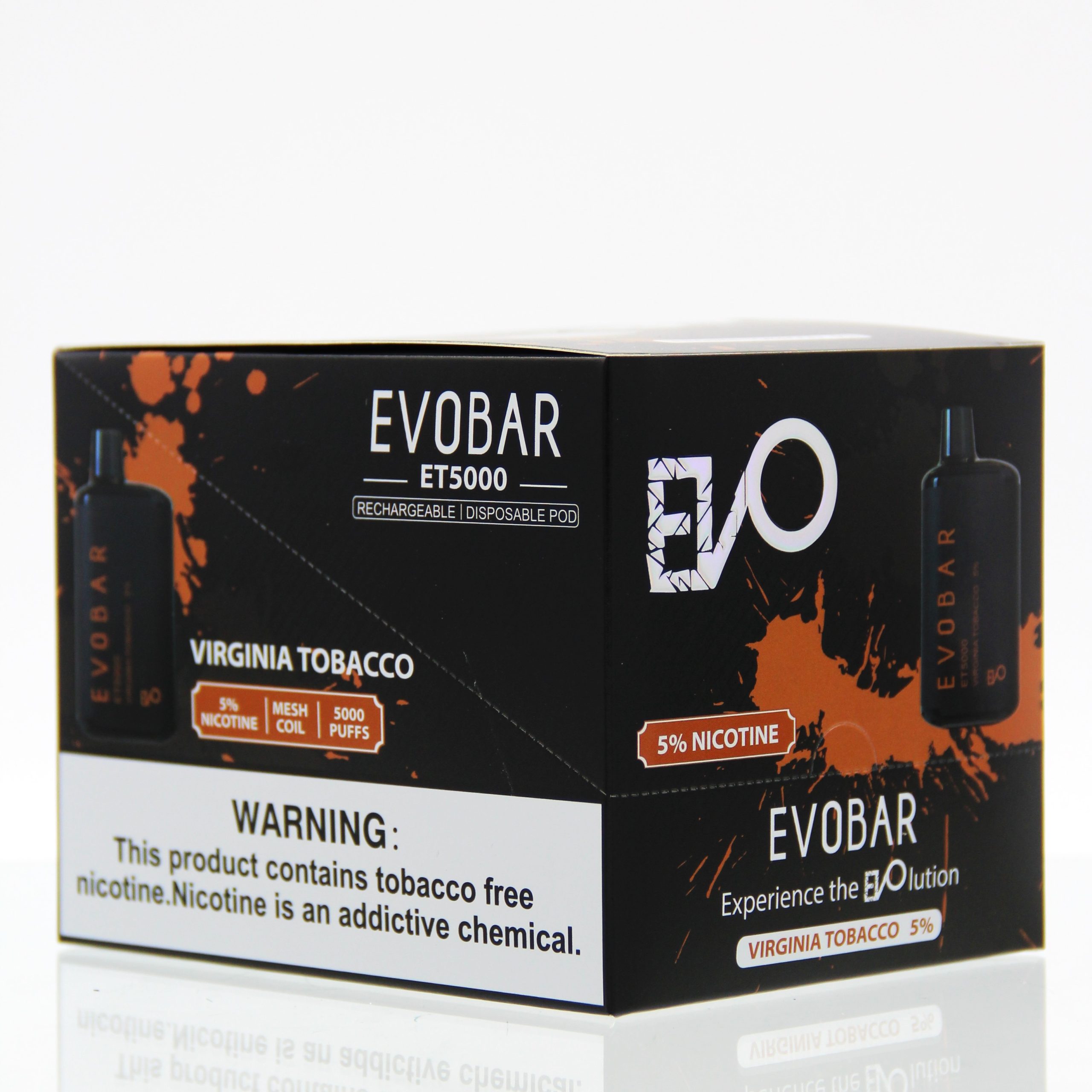 EVO BAR BLACK DISPOSABLE ET5000PF VIRGINIA TOBACCO 5% -BOX OF 10 ...