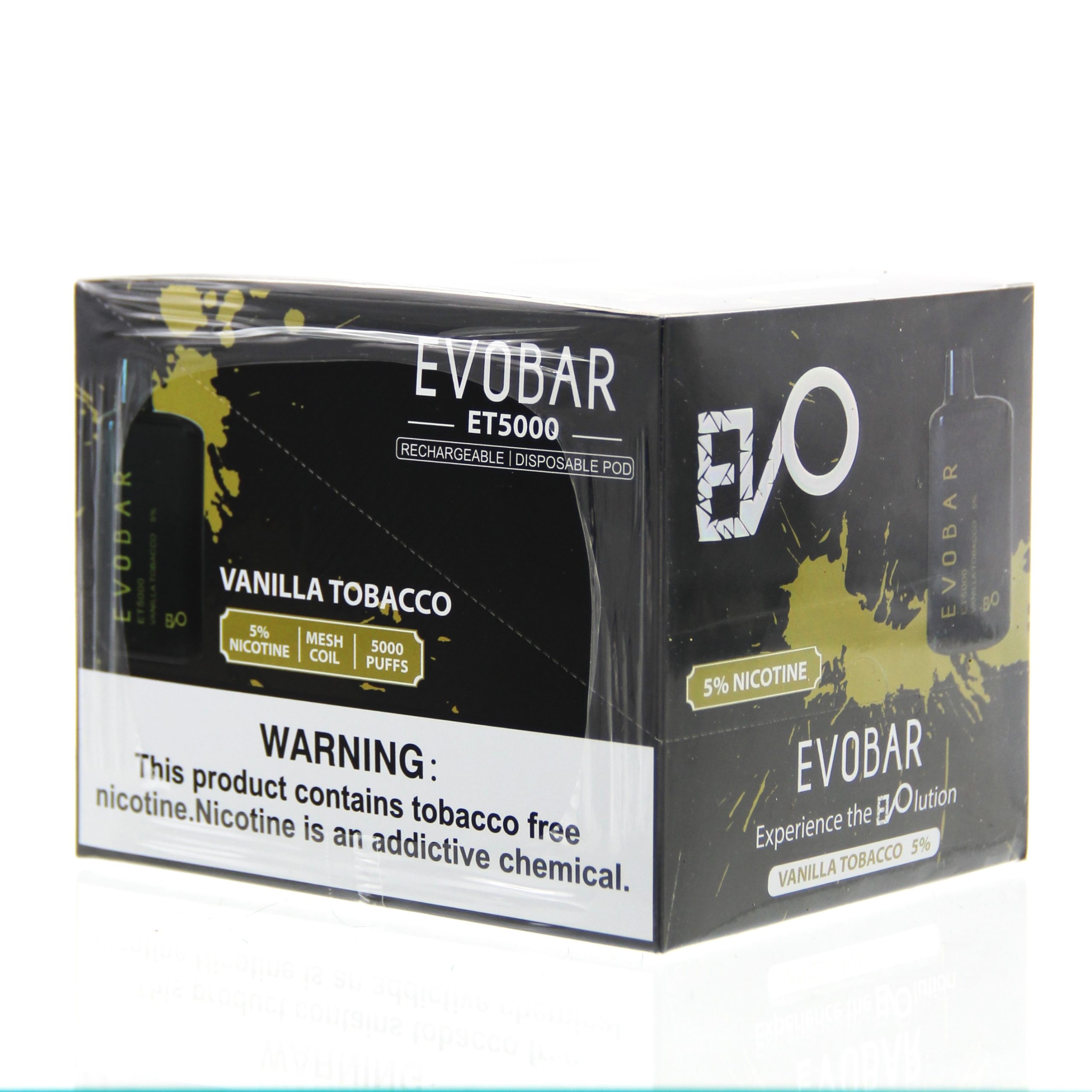 EVO BAR BLACK DISPOSABLE ET5000PF VANILLA TOBACCO 5% -BOX OF 10 ...