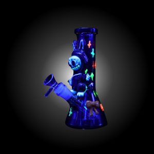 8'' 3D LBUBU HAND PAINTED BEAKER WATER PIPE GLOW IN DARK BLACK