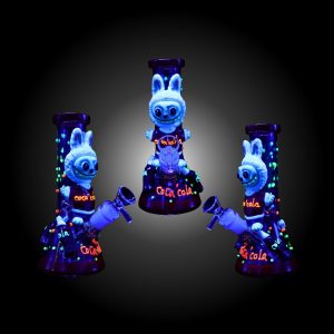 8'' 3D LBUBU HAND PAINTED BEAKER WATER PIPE GLOW IN DARK RED