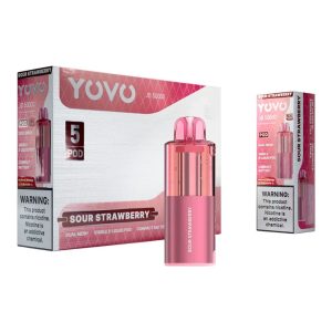 YOVO DISPOSABLE POD JB50000PF SOUR STRAWBERRY -BOX OF 5 (AIRFLOW & WATTAGE ADJUSTABLE & POD WITH 600MAH BATTERY)