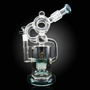 13'' ALPHA THICK DONUT 3 ARM RECYCLER HEAVY GLASS WATER PIPE PERSIAN GREEN