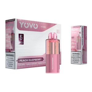 YOVO DISPOSABLE POD JB50000PF PEACH RASPBERRY -BOX OF 5 (AIRFLOW & WATTAGE ADJUSTABLE & POD WITH 600MAH BATTERY)
