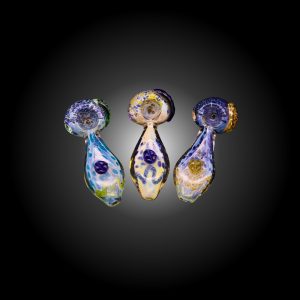 3" FRIT DOT FLAT BODY LEAF ATTACHED HAND PIPE 15CT JAR