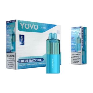 YOVO DISPOSABLE POD JB50000PF BLUE RAZZ ICE -BOX OF 5 (AIRFLOW & WATTAGE ADJUSTABLE & POD WITH 600MAH BATTERY)