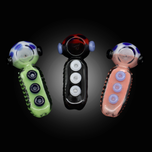 4.5'' FRIT DOUBLE BUTTON ON HEAD HAND PIPE MIX COLOR 7CT JAR