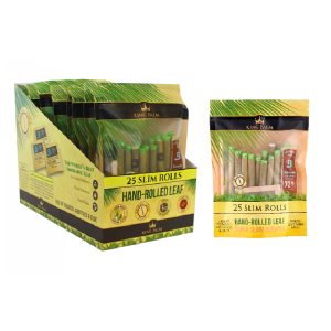 KING PALM 25 SLIM ROLLS ORGANIC LEAF (1.5GM EACH) 25CT POUCH -BOX OF 8 POUCHES