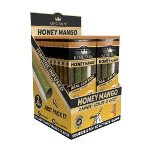 KING PALM 2 MINI ROLLS (1GM EACH) ORGANIC LEAF SQUEEZE & POP HONEY MANGO 2CT PK -BOX OF 20 PACK