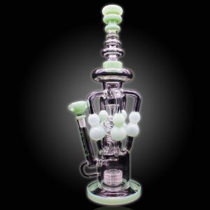 16'' 4 PRONG OUTSIDE ALL WORKED OUTSIDE RECYCLER WITH DOUBLE BUBBLE AND MATRIX PERC CHROME GREEN