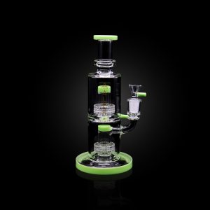 ALPHA 10'' WIDE BODY DOUBLE MATRIX SHOWERHEAD WITH COLOR BASE RIM & MOUTHPIECE WITH COLOR HANDLES LIME GREEN