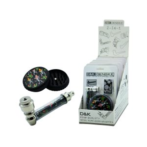 D&K 3'' METAL PIPE WITH 60 MM 2 PART PLASTIC GRINDER WITH SCREEN IN BLISTER -BOX OF 6 PCS (DK7107C)