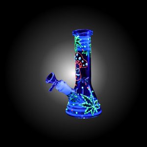 8'' MUSHROOM ART BEAKER WATERPIPE 3D ART PRINTED BEAKER GLOW IN DARK BLUE