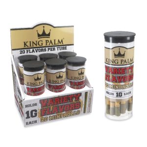 KING PALM 20 MINI ROLLS VARIETY FLAVORS (1GM EACH) 20CT JAR -BOX OF 6 JAR