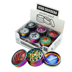 CAPTIVATING RAINBOW POLISHED WITH UNIQUE HEXAGONAL PATTER GRINDER 50MM 3 PART -BOX OF 12