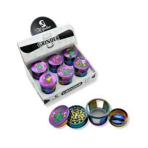 HIPSTER FUNKY THEMED METAL GRINDER WITH SIDE WINDOW 4 PART 50MM - BOX OF 6