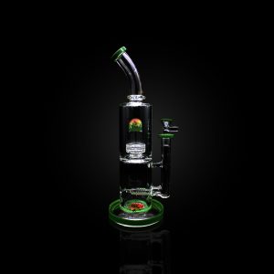 14'' ALPHA BENT MOUTHPIECE LARGE BUBBLER WITH WIGWAG DESIGN MATRIX PERC GREEN