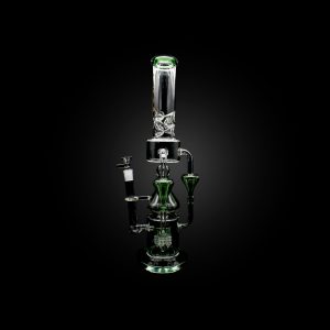 18'' ALPHA TRIPLE BELLS DESIGN OUTSIDE RECYCLER WITH QUADRUPLE SPRING PERCS & SWISS CATCHERS HANGERS PERSIAN GREEN