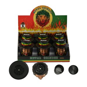 JAMAICAN BOB MARLEY FACE METAL GRINDER 4 PART -BOX OF 6PCS