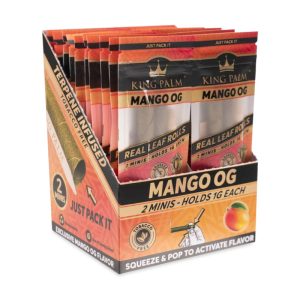 KING PALM 2 MINI ROLLS (1GM EACH) ORGANIC LEAF SQUEEZE & POP MANGO OG 2CT PK -BOX OF 20 PACK