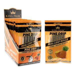 KING PALM SQUEEZE & POP 5 MINI ROLLS (1GM EACH) PINE DRIP 5CT POUCH -BOX OF 15 POUCHES