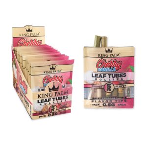 KING PALM LEAF TUBES ROLLIES CHERRY VANILLA 5CT PK(0.5GM EACH) -BOX OF 15PK
