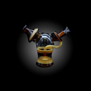 ALPHA 6'' INLINE SHOWERHEAD PERC ROUND BASE WITH SIDE MOUTHPIECE WATERPIPE AMBER