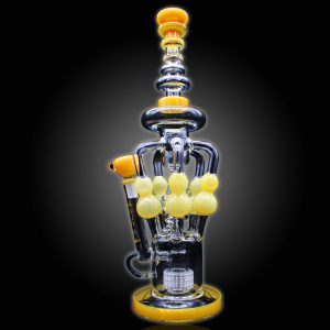 16'' 4 PRONG OUTSIDE ALL WORKED OUTSIDE RECYCLER WITH DOUBLE BUBBLE AND MATRIX PERC CHAMPAGNE