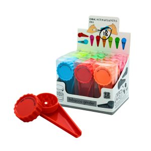 D&K 2-IN-1 PLASTIC HERB GRINDER & CONE LOADER MIXED COLOR -12CT BOX (DK4018B)