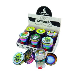 HIPSTER HEMP SKULL ON TOP RAINBOW GRINDER WITH WINDOWS & SIDE DRAWER 4 PART 60MM -BOX OF 6