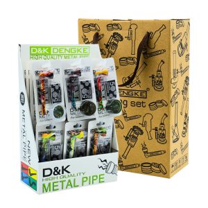 D&K VARIETY OF ARTISTIC AND COLORFUL DESIGNS METAL HAND PIPE WITH GRINDER & SCREEN 24CT DISPLAY (DK8163FA)