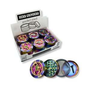 D&K VIBRANT METALLIC RAINBOW FINISH WITH DESIGN ON TOP GRINDER 4 PART 60MM - BOX OF 6
