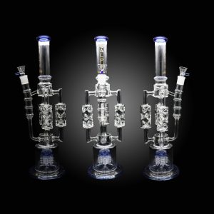 ALPHA 19'' STRAIGHT TUBE WITH TRIPLE ICE PINCH CLEAR GLOBE WITH INLINE COIL PERC DARK BLUE