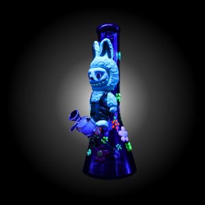 14'' 3D LBUBU HAND PAINTED BEAKER WATER PIPE GLOW IN DARK DARK GREEN