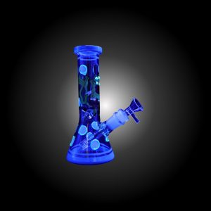 8'' 3D ART CARTOON DESIGN PRINTED BEAKER WATER PIPE GLOW IN DARK BLUE