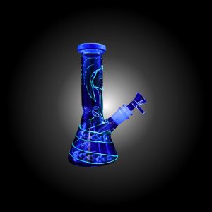 8'' 3D ART COBRA DESIGN PRINTED BEAKER WATER PIPE GLOW IN DARK BLUE